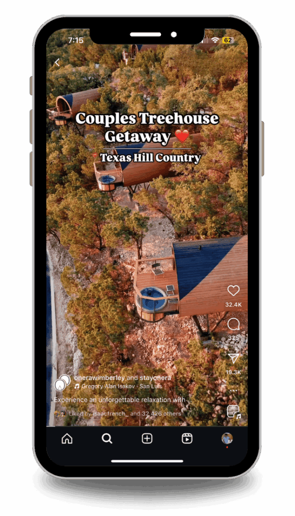 Modern treehouse vacation rental in Texas Hill Country, perfect for couples seeking outdoor retreat.