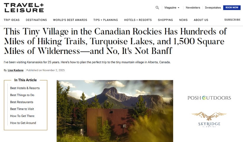 Beautiful mountain landscape with modern cabin in the Canadian Rockies, surrounded by lush greenery and towering peaks, ideal for outdoor escapes and adventure.